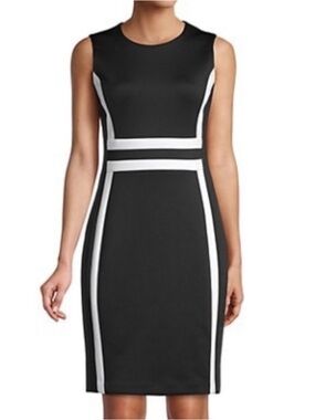 Calvin Klein Black and White Colorblock Midi Sheath Dress